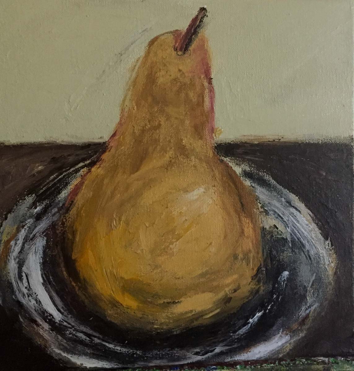 Painting of a brown pear by Naava Koblenz