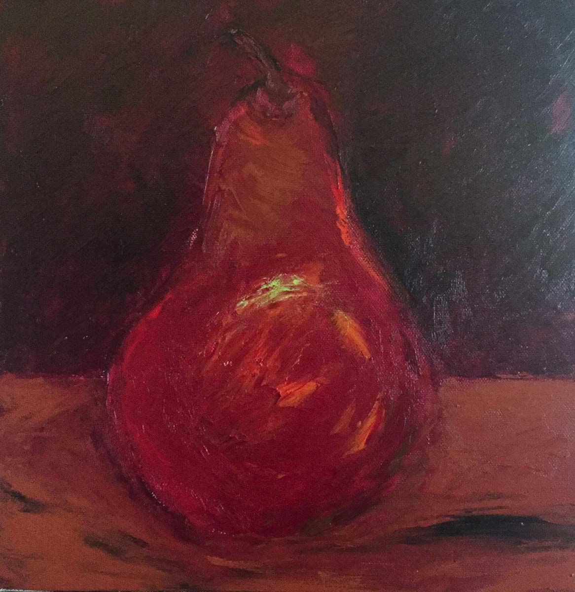 Painting of a red pear by Naava Koblenz