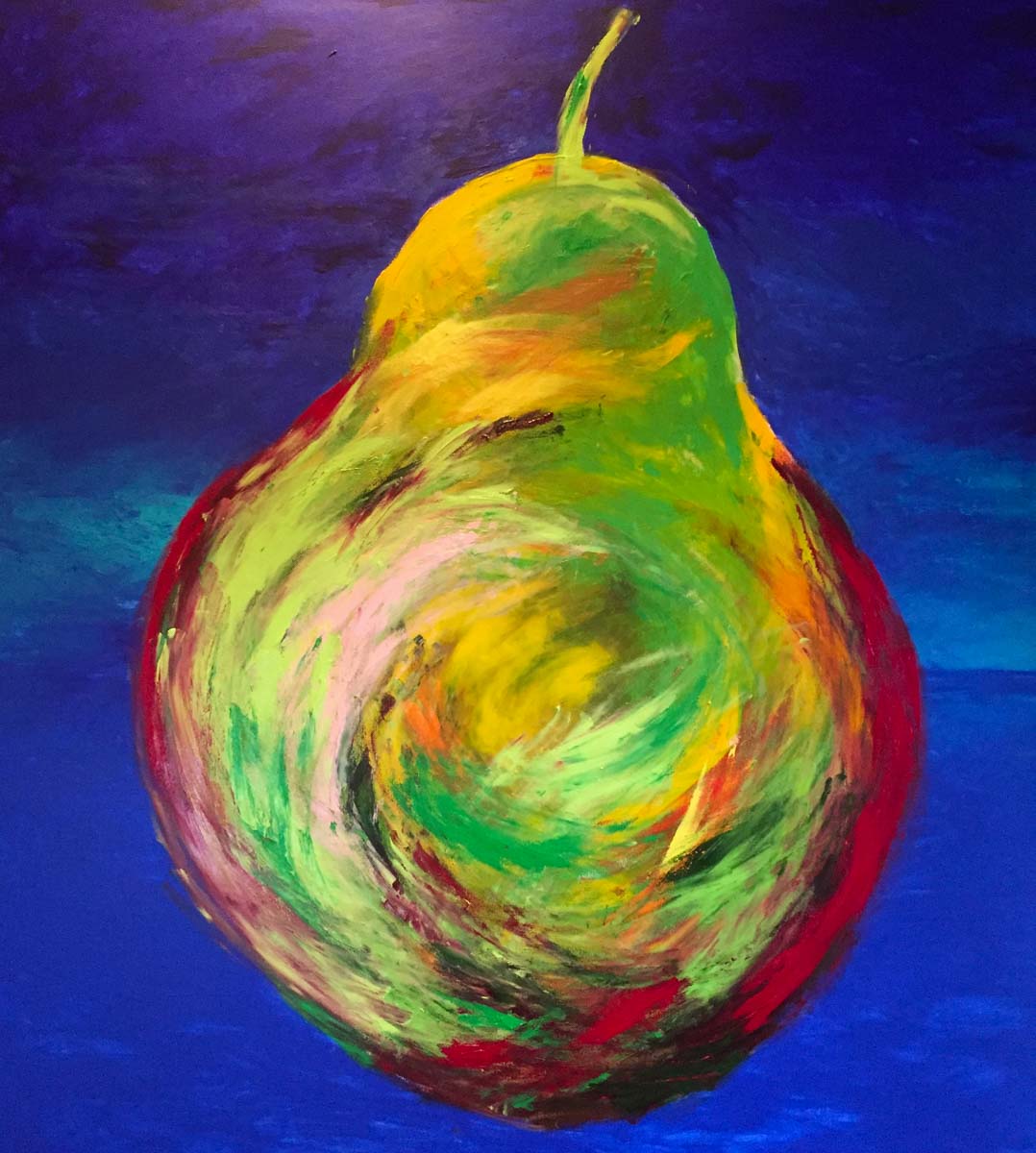 Painting of a green pear by Naava Koblenz